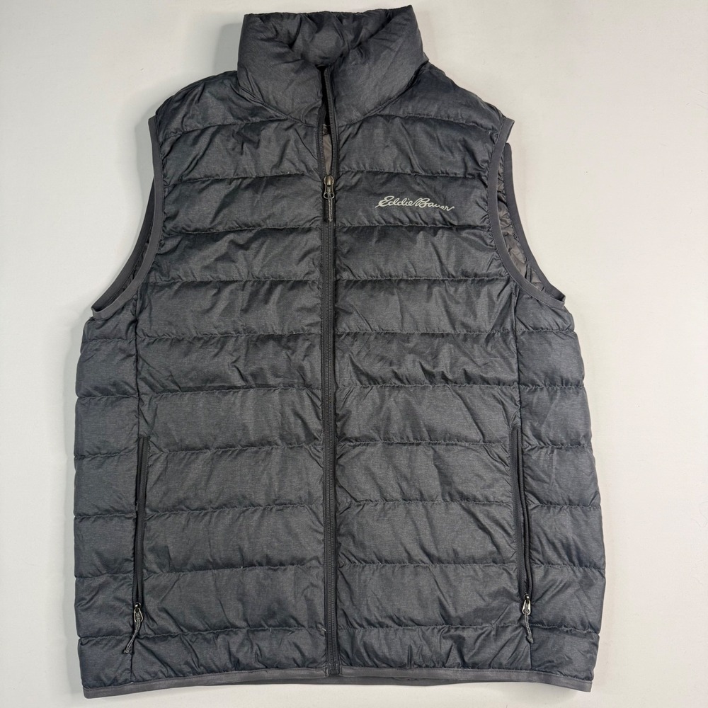 Eddie Bauer EB650 Down Puffer Vest Mens M Charcoal Gray Insulated Full Zip‎